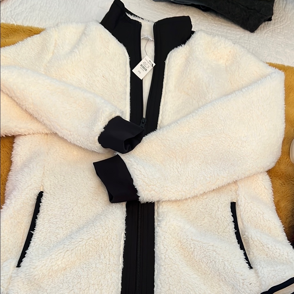 Cozy White Sherpa Jacket with Black Accents